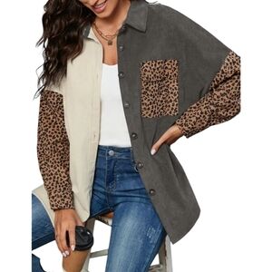Shein Color Block Cheetah Print Light Weight Shacket Size Women's M